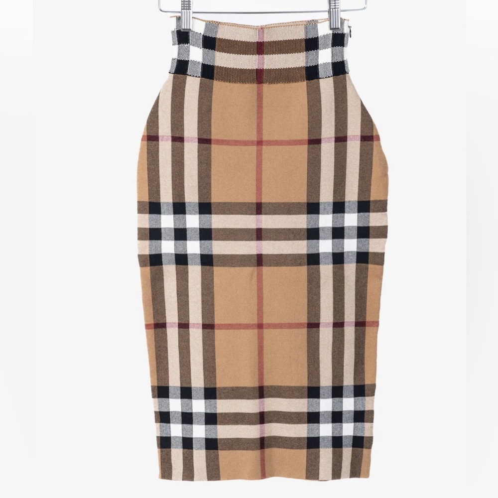 Burberry Kammie Birch Brown Check Knit Pencil Skirt
